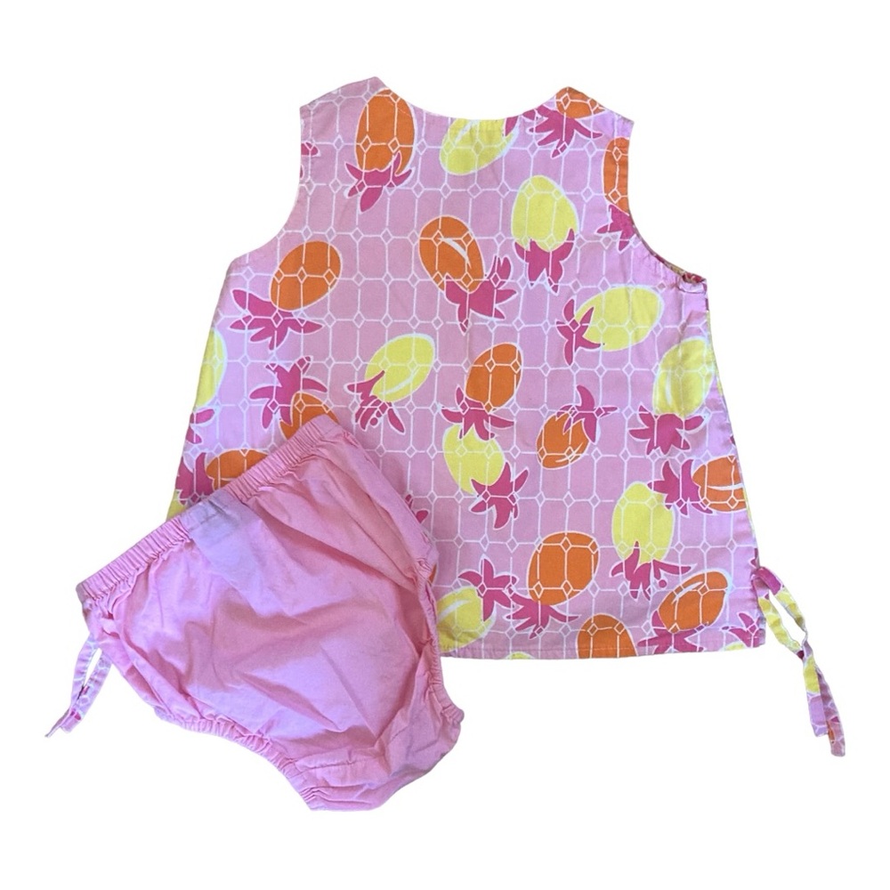 Lilly Pulitzer Vintage White Label Pineapple Shift Dress and Bloomers 18m